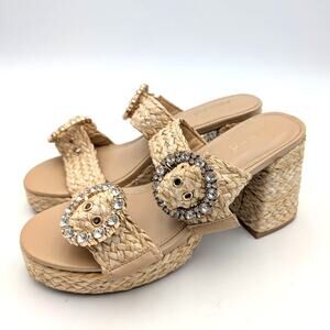 Abound Ronda Raffia Block Heel Sandals Women's Natural Size US7.5M EU37.5